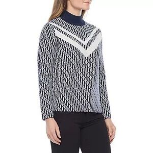 Liz Claiborne Blue and White Cowl Turtleneck Sweater